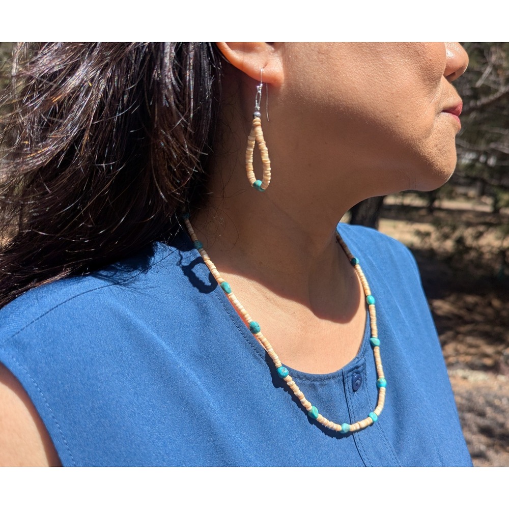 Handmade Natural Turquoise Necklace‎ Earrings Navajo Jewelry Set ***